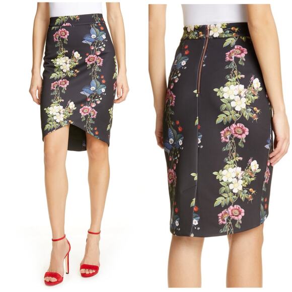 Ted Baker Ruella Oracle Pencil Skirt Size 3/8 Ladybug Floral Office Feminine - Picture 1 of 14